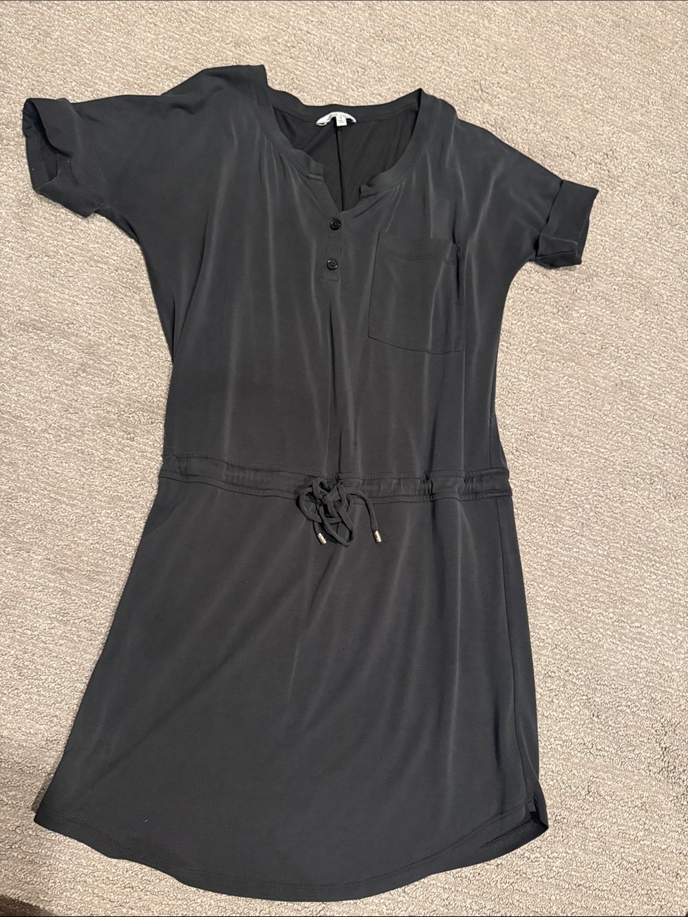 Naked Zebra Black Short Sleeve Drawstring Mini Dress